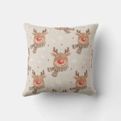 Cute Smiling Reindeer Christmas Throw Pillow クッション (裏面)