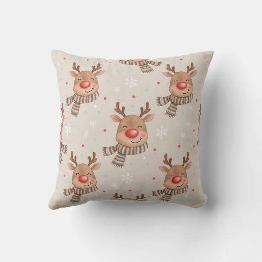 Cute Smiling Reindeer Christmas Throw Pillow クッション (裏面)