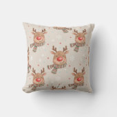 Cute Smiling Reindeer Christmas Throw Pillow クッション (正面)