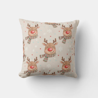 Cute Smiling Reindeer Christmas Throw Pillow クッション