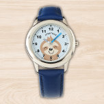 Cute smiling sloth for kids 腕時計<br><div class="desc">Lindo Diseño de Reloj para niños con ilustracion de un Lindo perezoso de color cafe sonriendo con un fondo Azul y el Nombre de tu hijo! Si tu hijo esta aprendiendo a usar el reloj este puede ser un magnifico regalo. No dude y adquiera este lindo diseño para niños ahora....</div>