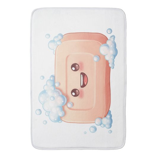 Cute Smiling Soap Bar with Bubbles バスマット (正面縦)
