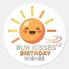 Cute Smiling Sun Birthday Stickers - Sun Kisses Wi ラウンドシール