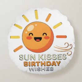 Cute Smiling Sun Birthday Wishes Round Throw Pillo ラウンドクッション