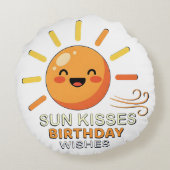 Cute Smiling Sun Birthday Wishes Round Throw Pillo ラウンドクッション (裏面)