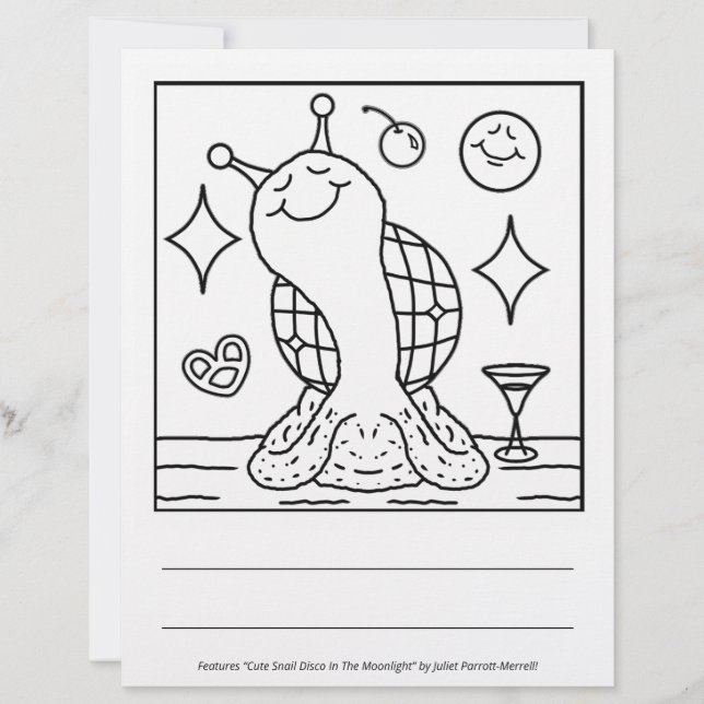 Cute Snail Disco Ball Happy New Year Coloring Page (正面)