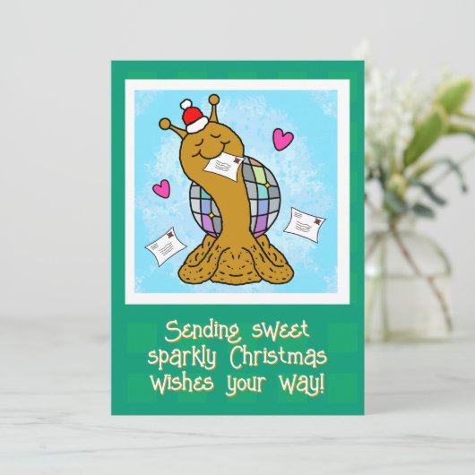 Cute Snail Disco Mail Christmas シーズンカード (スタンド正面)
