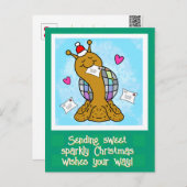 Cute Snail Disco Mail Christmas シーズンポストカード (正面/裏面)