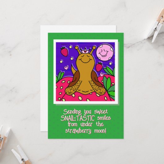 Cute Snail Royally Fun Summer Strawberry Moon カード (正面/裏面インサイチュ)