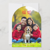 Cute Snake Lunar New Year on Exquisite Red Floral  招待状 (裏面)