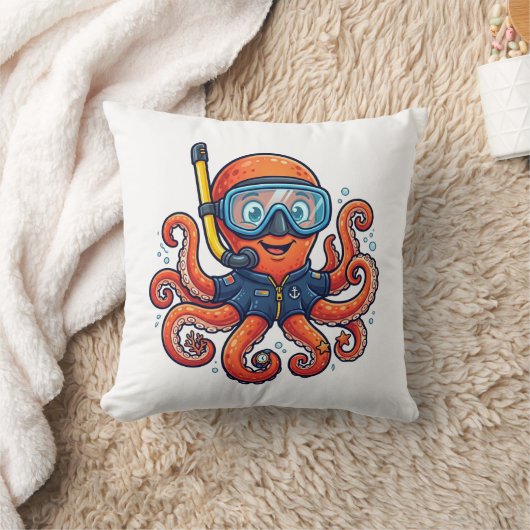 Cute Snorkeling Octopus - Ocean Explorer クッション (ブランケット)