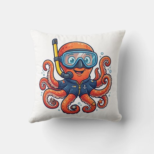Cute Snorkeling Octopus - Ocean Explorer クッション (裏面)