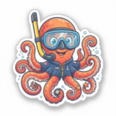 Cute Snorkeling Octopus - Ocean Explorer シール (正面)