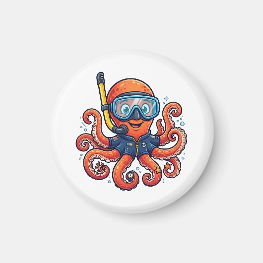 Cute Snorkeling Octopus - Ocean Explorer マグネット (正面)