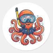 Cute Snorkeling Octopus - Ocean Explorer ラウンドシール (正面)