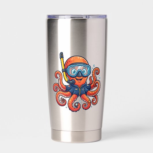 Cute Snorkeling Octopus - Ocean Explorer 保温保冷タンブラー (正面)