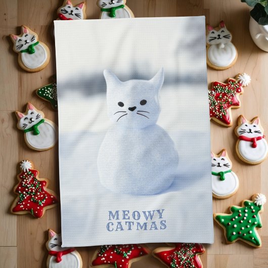 Cute Snow Cat Meowy Catmas Christmas Kitchen Towel キッチンタオル