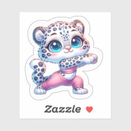Cute Snow Leopard Making Yoga Stickers  シール