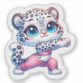 Cute Snow Leopard Making Yoga Stickers  シール (正面)