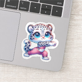 Cute Snow Leopard Making Yoga Stickers シール