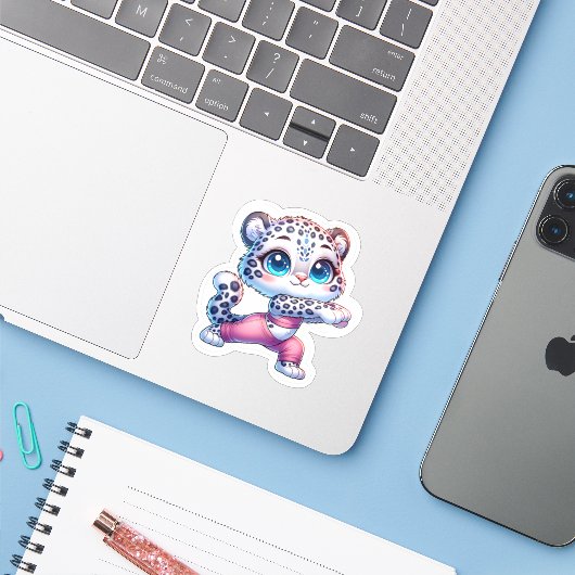 Cute Snow Leopard Making Yoga Stickers  シール (ノートパソコンとiPhone)