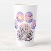 Cute Snow Leopard Paw Mountain Design カフェラテマグ (正面)