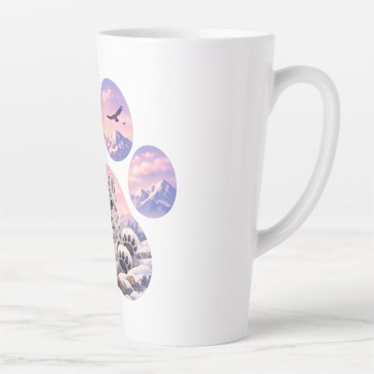 Cute Snow Leopard Paw Mountain Design カフェラテマグ (右)