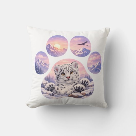 Cute Snow Leopard Paw Mountain Design クッション (正面)