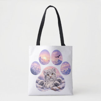 Cute Snow Leopard Paw Mountain Design トートバッグ