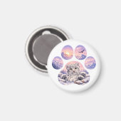 Cute Snow Leopard Paw Mountain Design マグネット (正面/裏面)