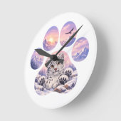 Cute Snow Leopard Paw Mountain Design ラウンド壁時計 (傾斜)