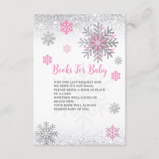 Cute Snowflake Pink & Silver Baby's Book Request  エンクロージャーカード (正面)