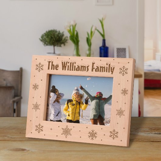 Cute Snowflakes Winter Wonderland Custom Name Text レーザー彫刻フレーム