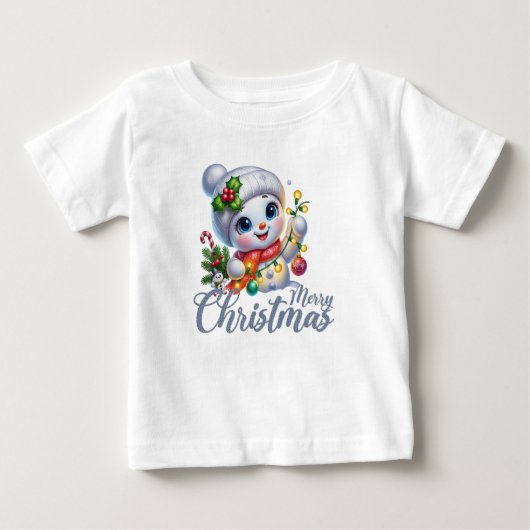 Cute Snowgirl Merry Christmas Lights Tee ベビーTシャツ (正面)