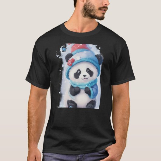 Cute Snowhat Panda for Kids Women Men Kawaii Winte Tシャツ (正面)