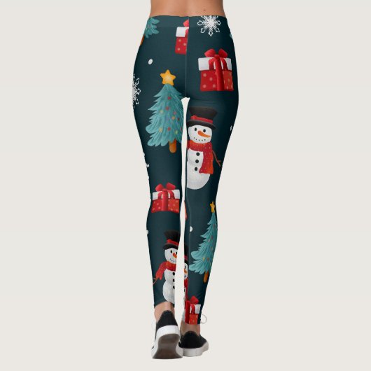 Cute Snowman and Christmas Tree Pattern Leggings レギンス (裏面)