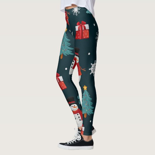 Cute Snowman and Christmas Tree Pattern Leggings レギンス (左)