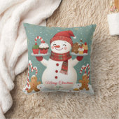 Cute Snowman Baker Christmas Throw Pillow クッション (ブランケット)