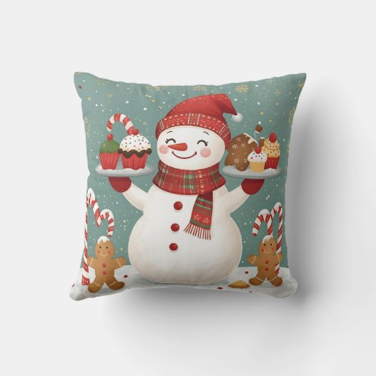 Cute Snowman Baker Christmas Throw Pillow クッション (裏面)