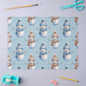 Cute Snowman Blue Snowy Background Christmas 薄葉紙 (クラフト)