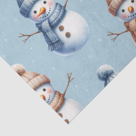 Cute Snowman Blue Snowy Background Christmas 薄葉紙 (詳細)