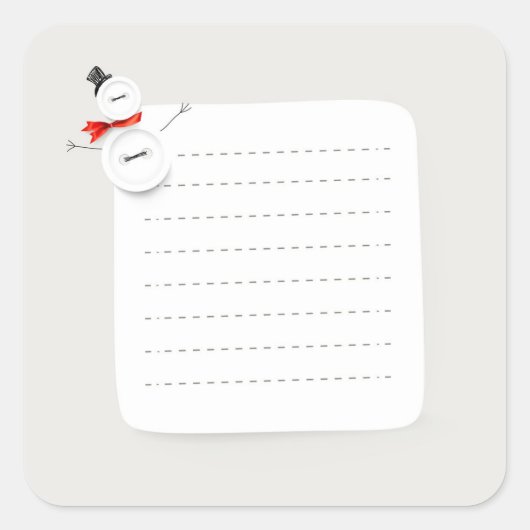 Cute Snowman Button Design Holiday Note Sticker スクエアシール (正面)