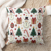 Cute Snowman & Candy Cane Christmas Throw Pillow  クッション (ブランケット)