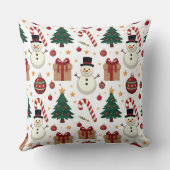 Cute Snowman & Candy Cane Christmas Throw Pillow  クッション (裏面)
