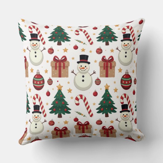 Cute Snowman & Candy Cane Christmas Throw Pillow  クッション (裏面)