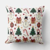 Cute Snowman & Candy Cane Christmas Throw Pillow  クッション (正面)