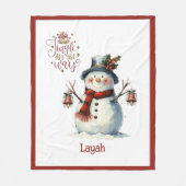 Cute Snowman Christmas Blanket for Kids With Name フリースブランケット (正面)