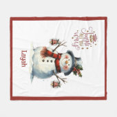 Cute Snowman Christmas Blanket for Kids With Name フリースブランケット (正面(横))