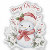 Cute Snowman Christmas Custom-Cut Vinyl Sticker シール (正面)