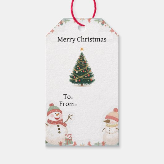 Cute Snowman Christmas Gift Tag With Tree ギフトタグ (正面)